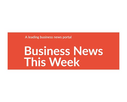 Red banner with white text 'Business News This Week' on a white background